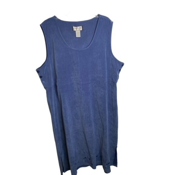 Mary McFadden Women’s 2X Sueded Blue Embroidered Modest Jumper Dress EUC - Picture 1 of 4